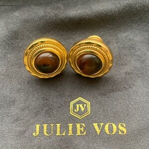 Julie Vos Gold Earrings with Rich Brown Accents
